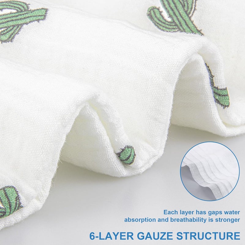 REMASS Hooded Towel Muslin Hooded Towel Made from Organic Cotton 6-Layer Cotton Bath Towel, Soft Bath Towels 25x51inches for Toddler Baby Kids Cactus - Image 5